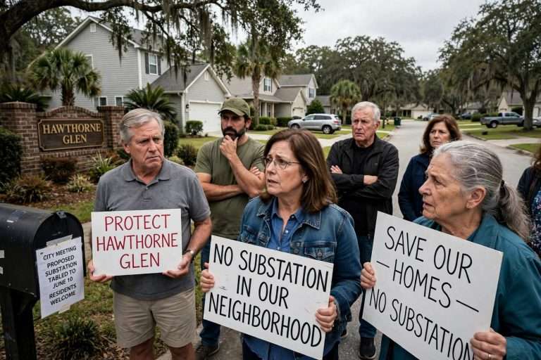 Illustration for the news story: Hawthorne Glen Residents Oppose Fairhope Plan to Build Electric Substation in Their Subdivision