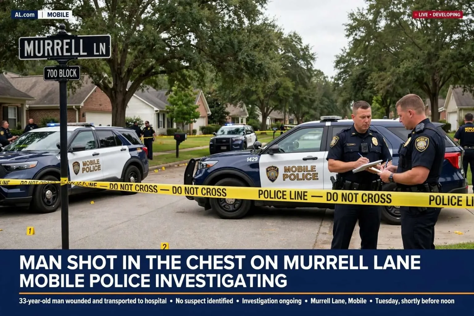 Illustration for the news story: Man Shot in the Chest on Murrell Lane, Mobile Police Investigating