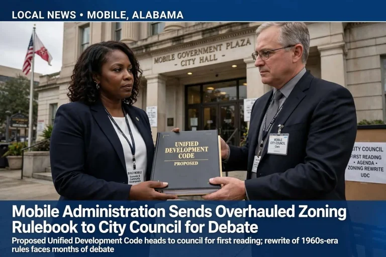 Illustration for the news story: Mobile Administration Sends Overhauled Zoning Rulebook to City Council for Debate