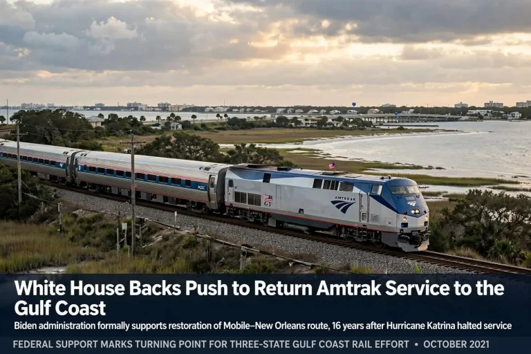 Illustration for the news story: White House Backs Push to Return Amtrak Service to the Gulf Coast