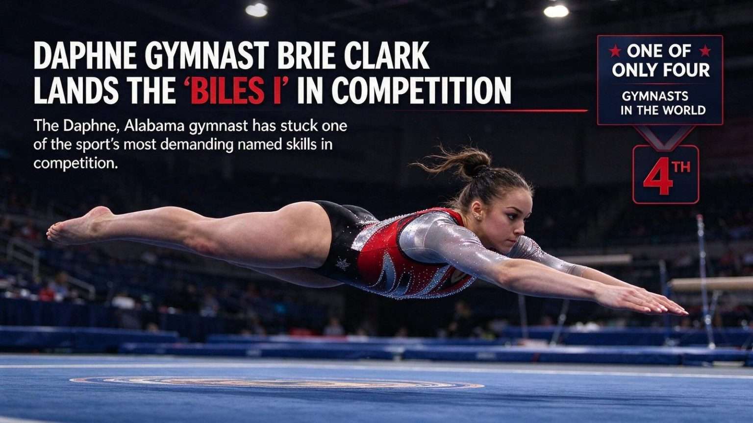 Illustration for the news story: Daphne gymnast Brie Clark lands the ‘Biles I’ in competition