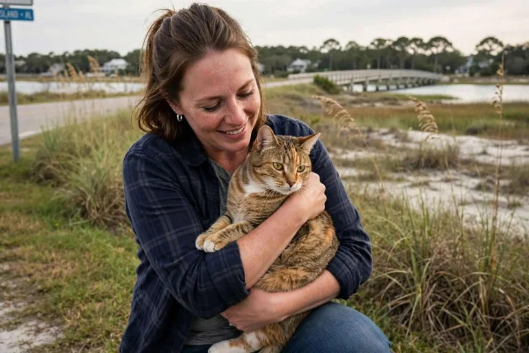 Illustration for the news story: Dauphin Island cat named Penny reunites with owner after 13-hour trip to Tennessee
