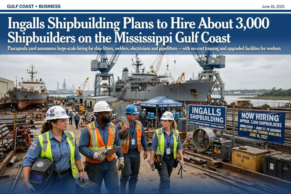 Illustration for the news story: Ingalls Shipbuilding Plans to Hire About 3,000 Shipbuilders on the Mississippi Gulf Coast