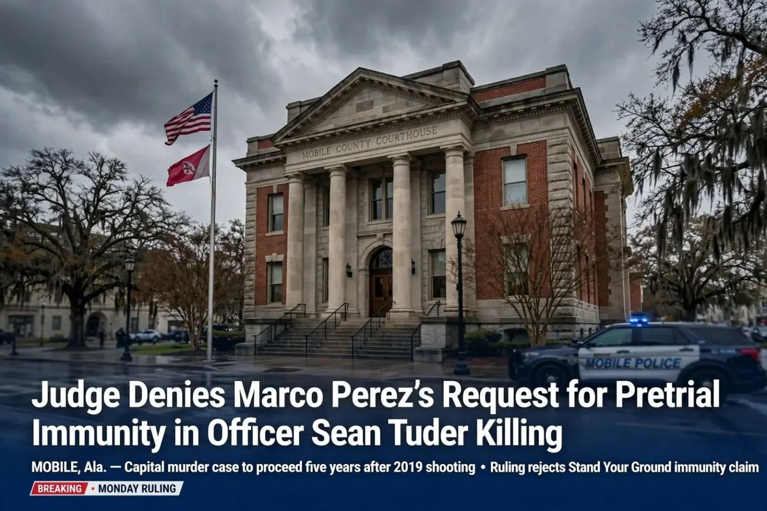 Illustration for the news story: Judge Denies Marco Perez’s Request for Pretrial Immunity in Officer Sean Tuder Killing