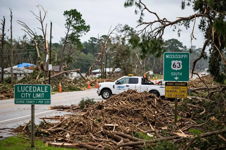 Illustration for the news story: Lucedale still clearing Hurricane Zeta debris more than seven months later