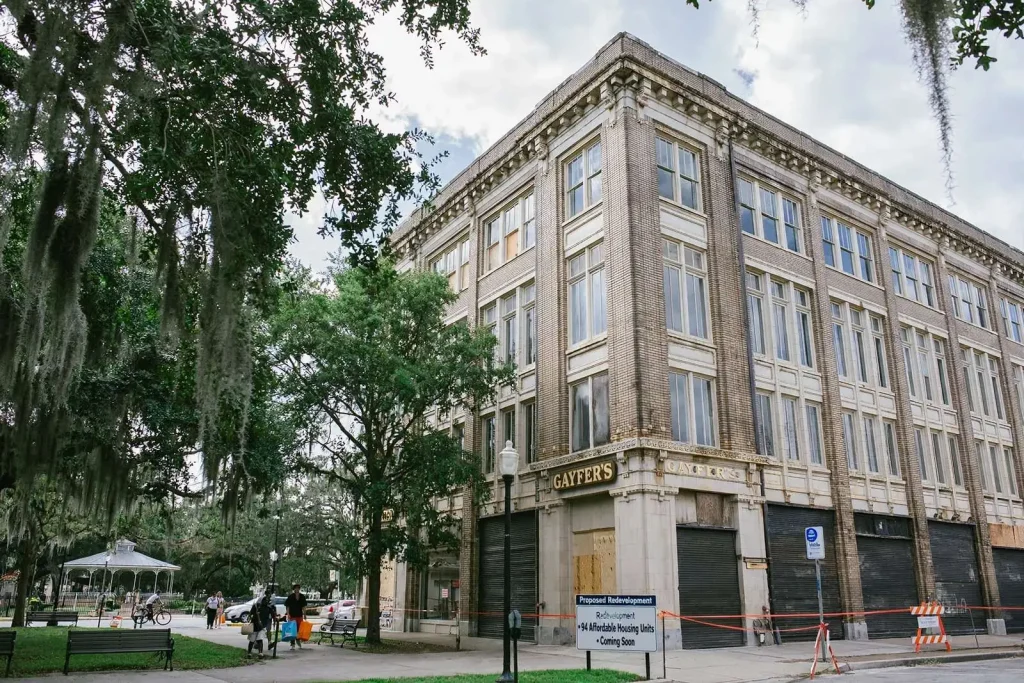 Illustration for the news story: Mayor Stimpson proposes turning vacant downtown Mobile Gayfer’s building into affordable housing