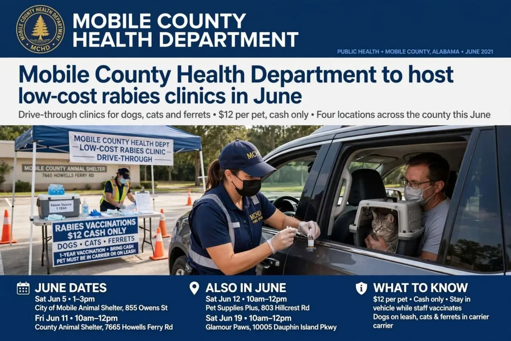 Illustration for the news story: Mobile County Health Department to host low-cost rabies clinics in June