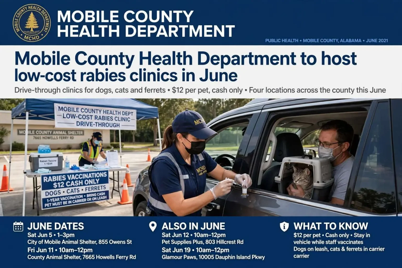 Illustration for the news story: Mobile County Health Department to host low-cost rabies clinics in June