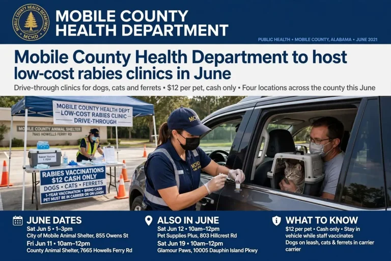 Illustration for the news story: Mobile County Health Department to host low-cost rabies clinics in June