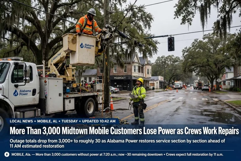 Illustration for the news story: More Than 3,000 Midtown Mobile Customers Lose Power as Crews Work Repairs