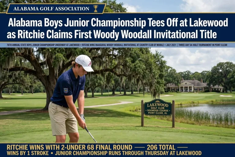 Illustration for the news story: Alabama Boys Junior Championship Tees Off at Lakewood as Ritchie Claims First Woody Woodall Invitational Title