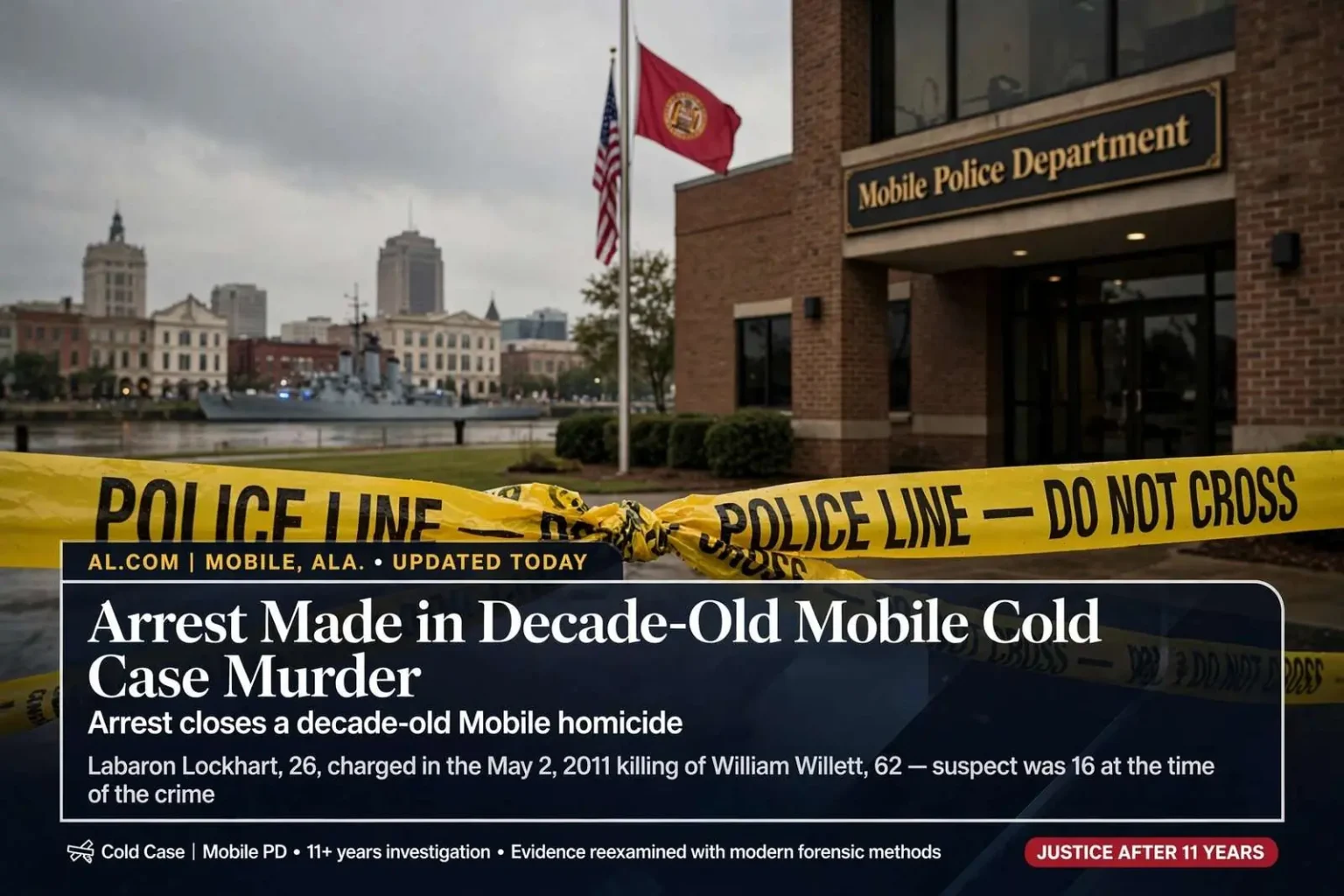 Illustration for the news story: Arrest Made in Decade-Old Mobile Cold Case Murder