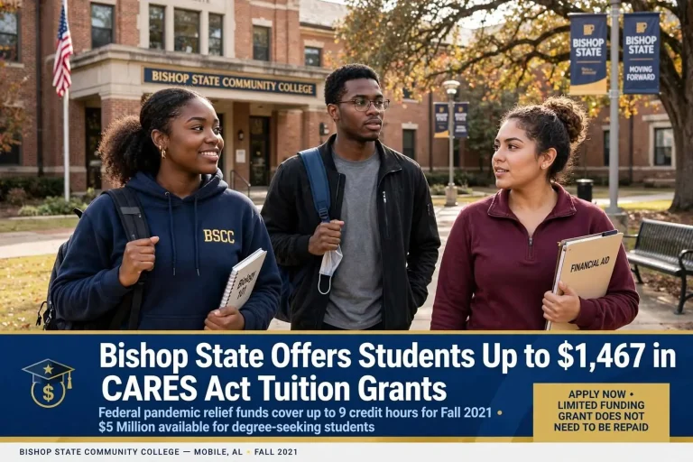 Illustration for the news story: Bishop State Offers Students Up to $1,467 in CARES Act Tuition Grants