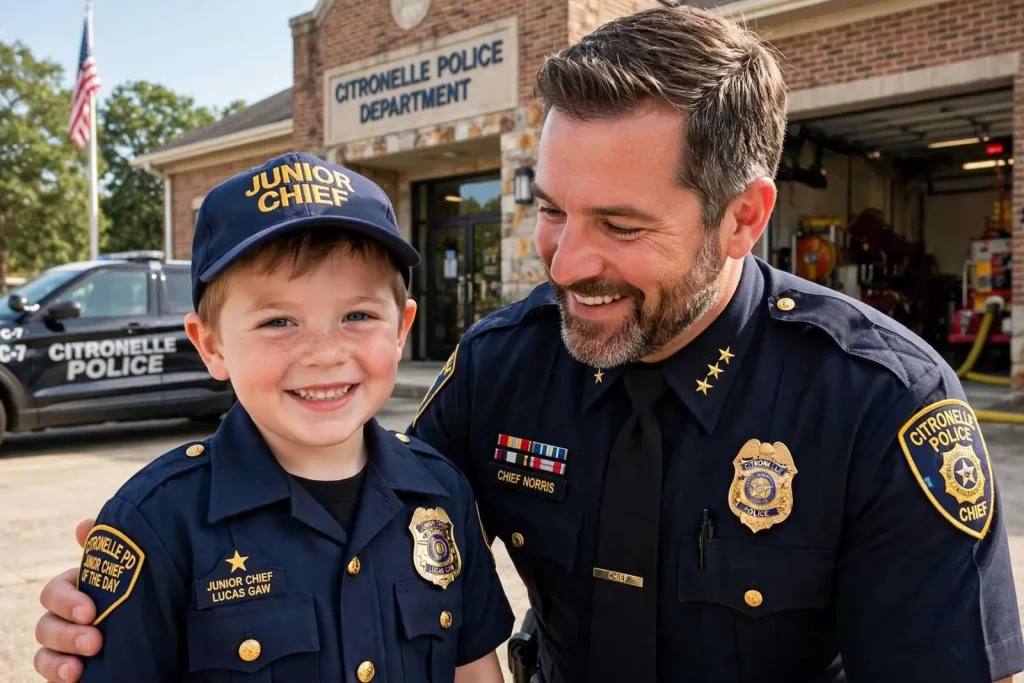Illustration for the news story: Citronelle Kindergartner Who Dreamed of Being a Cop Gets His Wish as Junior Chief of the Day