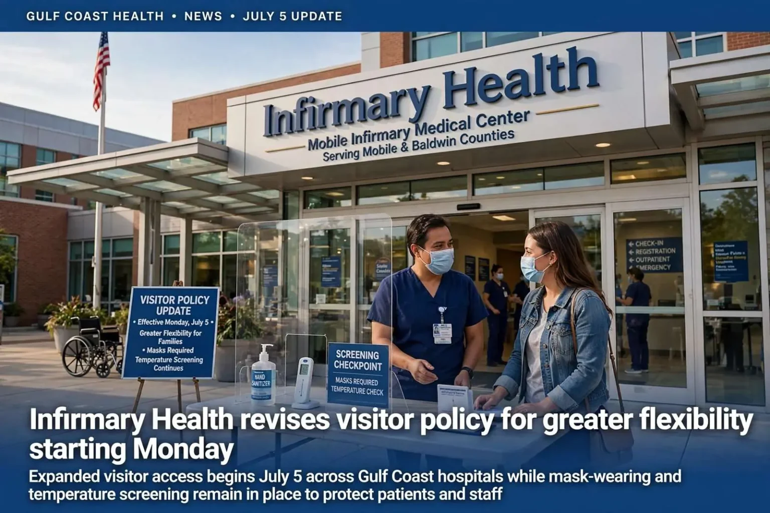 Illustration for the news story: Infirmary Health revises visitor policy for greater flexibility starting Monday