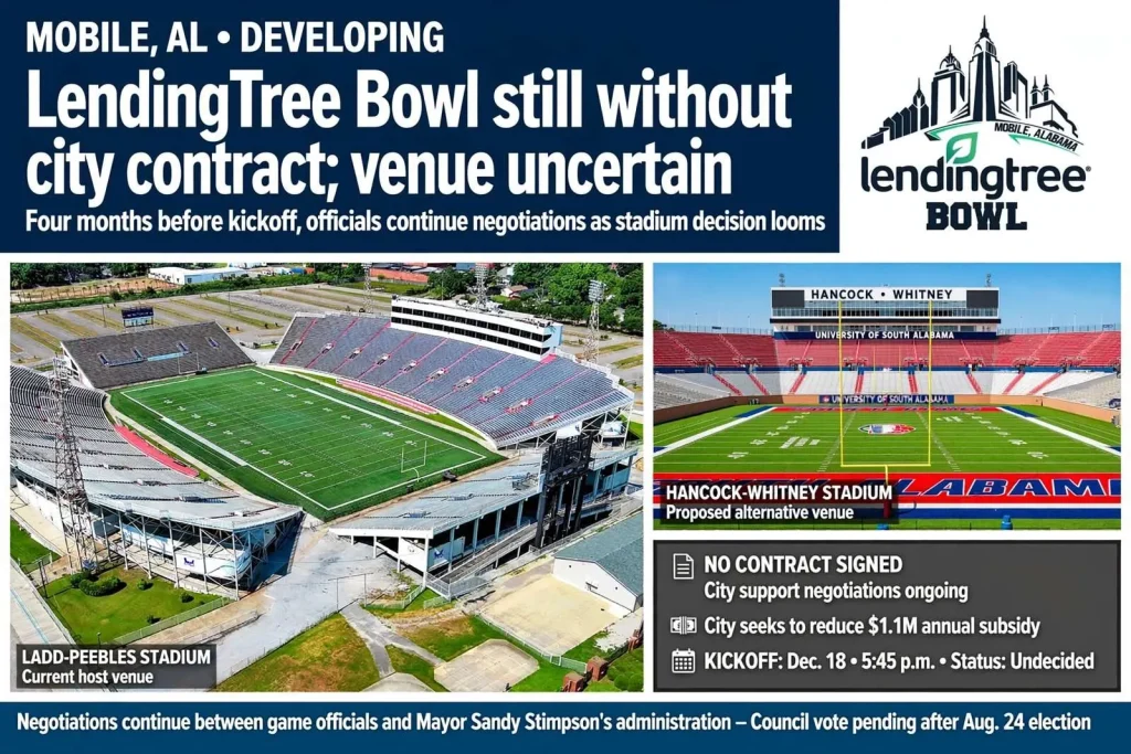 Illustration for the news story: Lending Tree Bowl still without city contract; venue uncertain