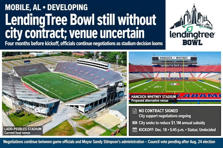 Illustration for the news story: Lending Tree Bowl still without city contract; venue uncertain