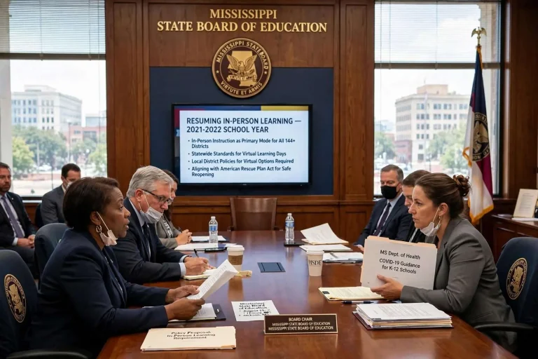 Illustration for the news story: Mississippi education board sets policies to resume in-person learning
