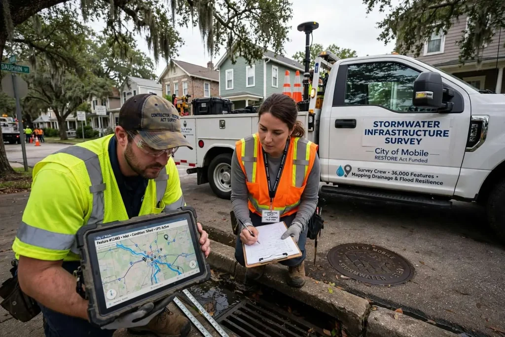 Illustration for the news story: Mobile Launches Citywide Stormwater Survey to Map Drainage and Fight Flooding