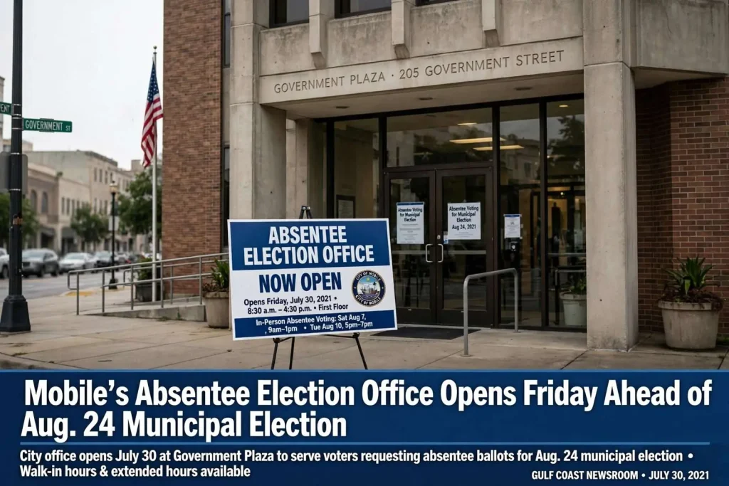 Illustration for the news story: Mobile’s Absentee Election Office Opens Friday Ahead of Aug. 24 Municipal Election