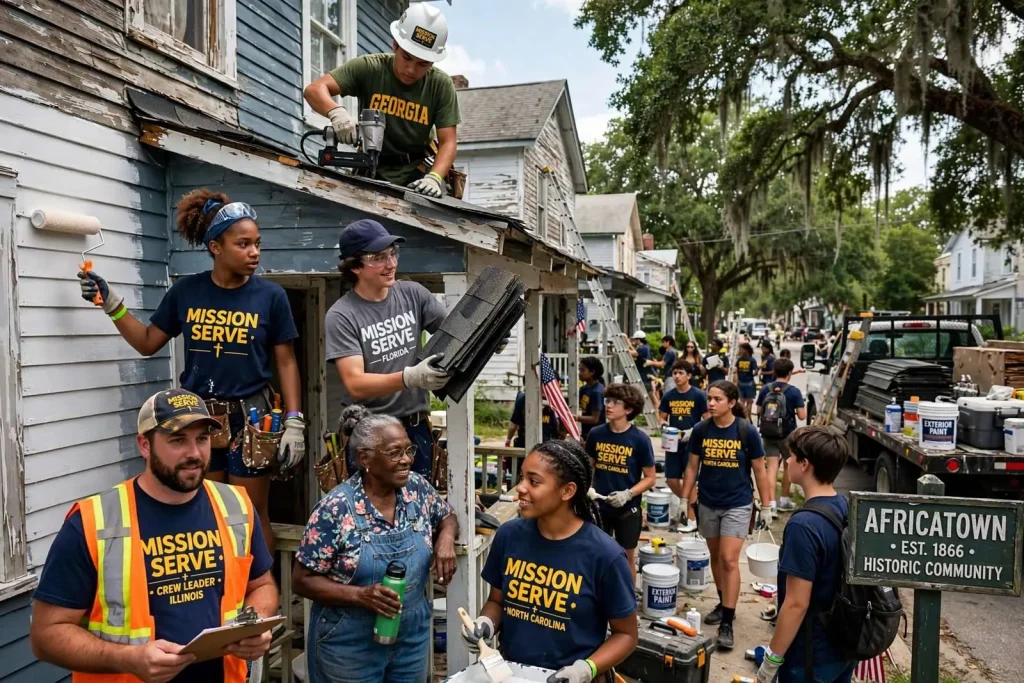 Illustration for the news story: More Than 200 Church Youth Volunteers Descend on Africatown for Week of Home Repairs