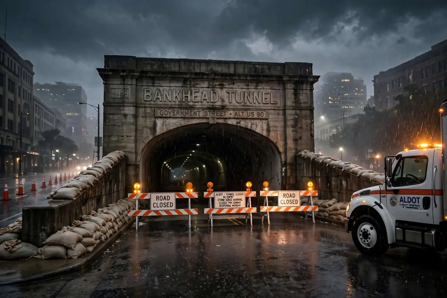 Illustration for the news story: ALDOT Closed the Bankhead Tunnel Ahead of Hurricane Ida’s Storm Surge, Then Reopened It