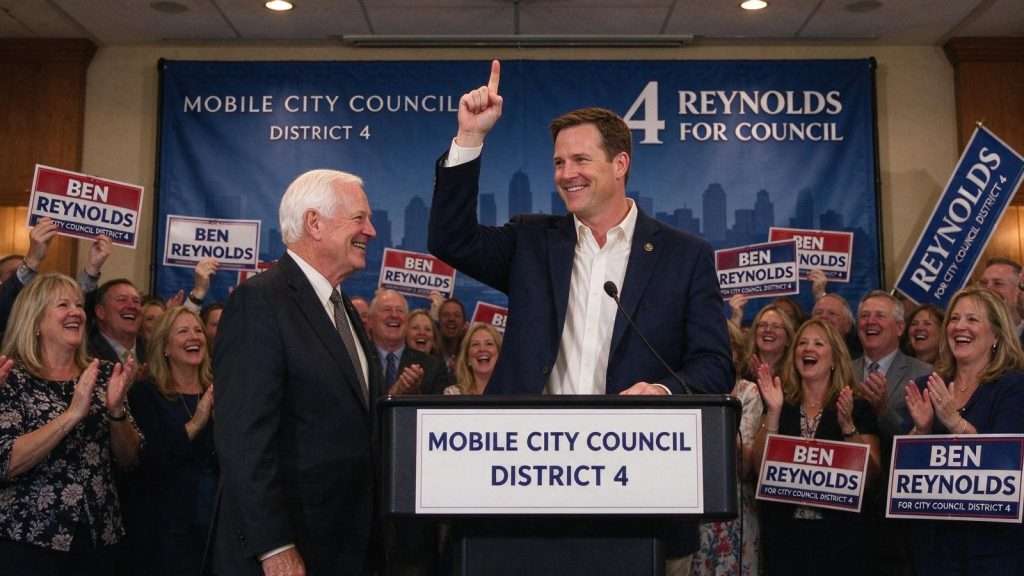 Illustration for the news story: Ben Reynolds Wins Mobile City Council District 4 Seat as John Williams Retires
