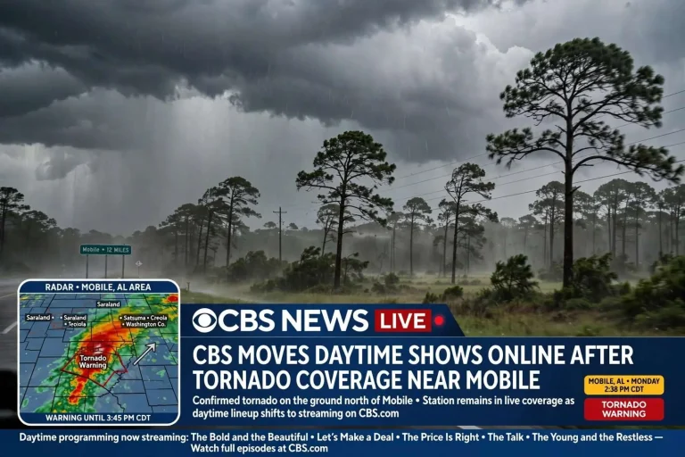 Illustration for the news story: CBS moves daytime shows online after tornado coverage near Mobile