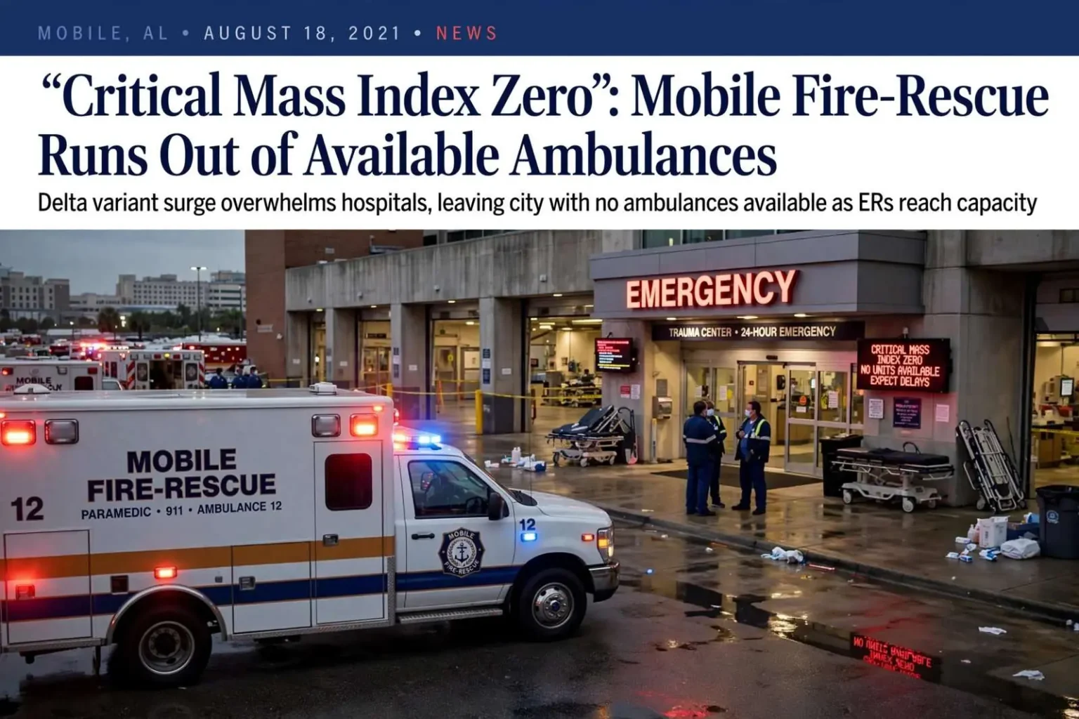 Illustration for the news story: ‘Critical Mass Index Zero’: Mobile Fire-Rescue Runs Out of Available Ambulances