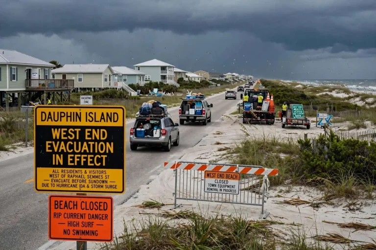 Illustration for the news story: Dauphin Island Braces for Hurricane Ida, Urges West-End Evacuation Before Sundown