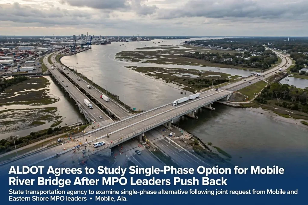 Illustration for the news story: ALDOT Agrees to Study Single-Phase Option for Mobile River Bridge After MPO Leaders Push Back