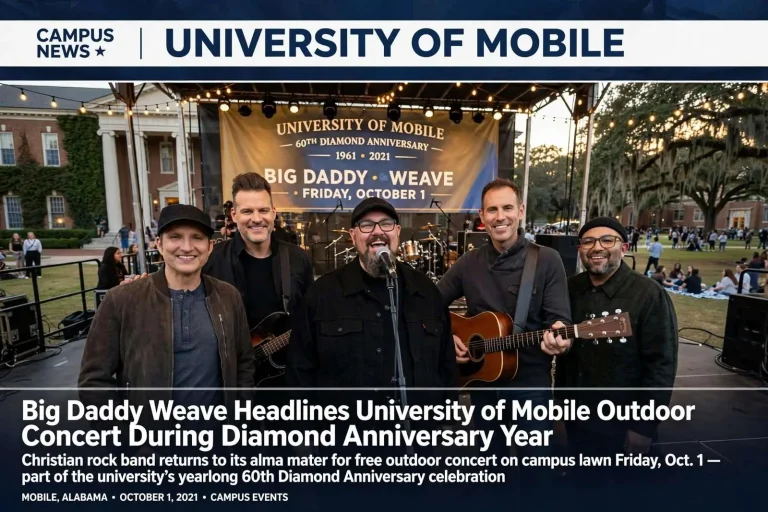 Illustration for the news story: Big Daddy Weave Headlines University of Mobile Outdoor Concert During Diamond Anniversary Year