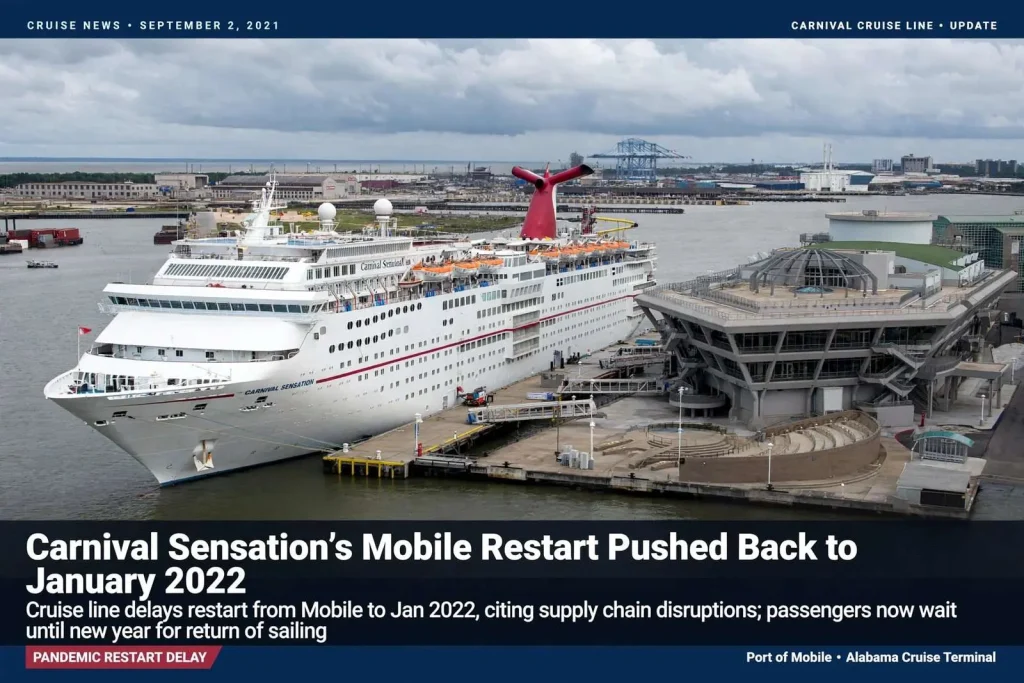 Illustration for the news story: Carnival Sensation’s Mobile Restart Pushed Back to January 2022
