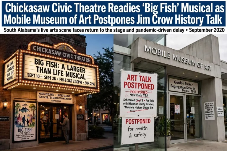Illustration for the news story: Chickasaw Civic Theatre Readies ‘Big Fish’ Musical as Mobile Museum of Art Postpones Jim Crow History Talk