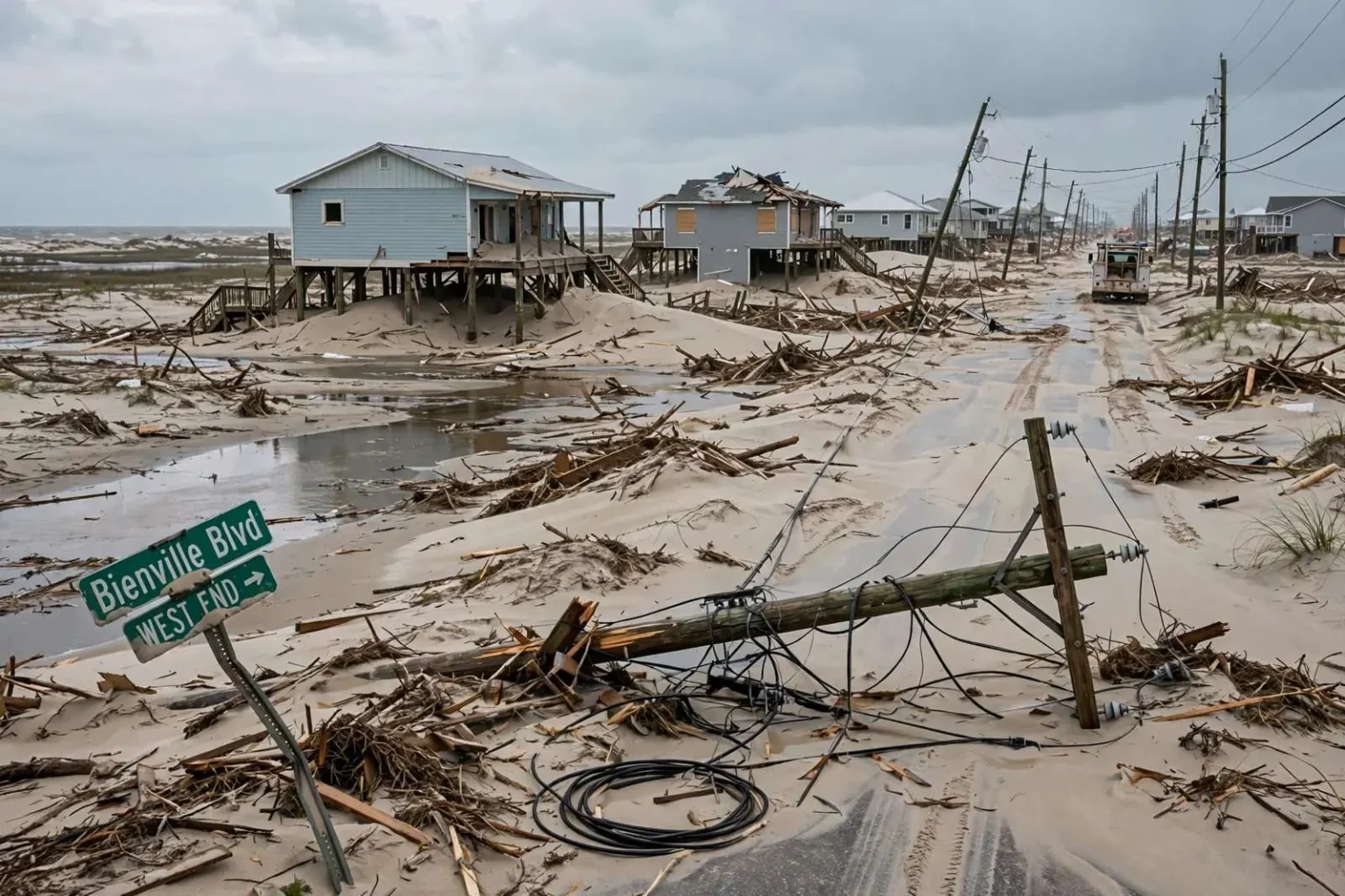 Illustration for the news story: Dauphin Island West End Hit Harder by Ida Than Last Year’s Storms, Mayor Says