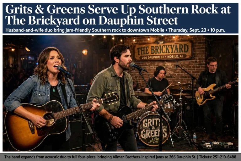 Illustration for the news story: Grits & Greens Serve Up Southern Rock at The Brickyard on Dauphin Street