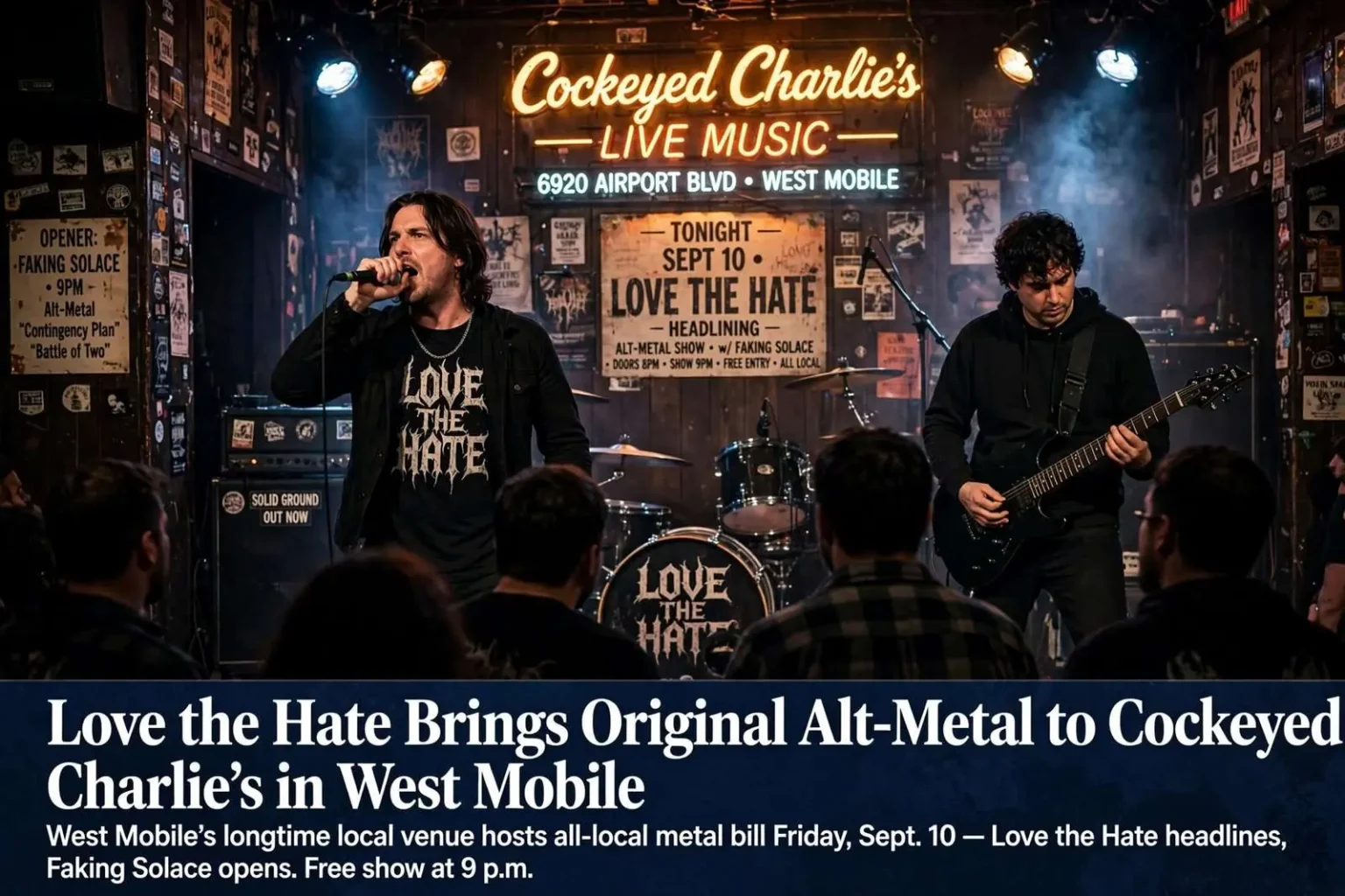 Illustration for the news story: Love the Hate Brings Original Alt-Metal to Cockeyed Charlie’s in West Mobile