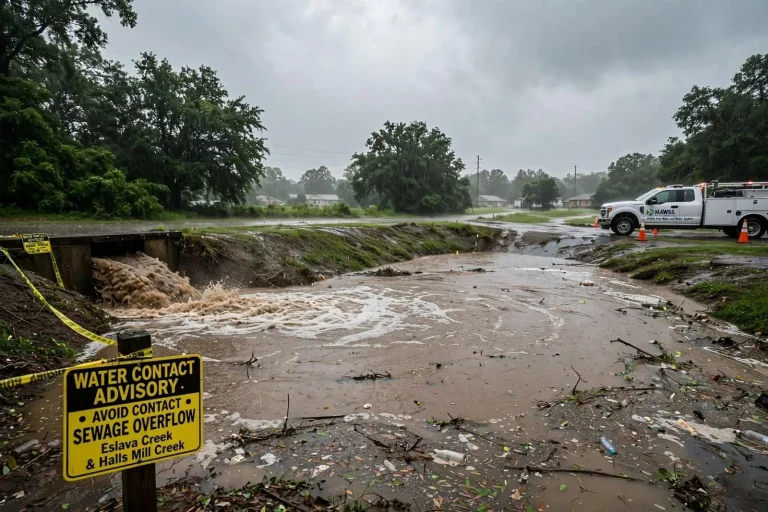 Illustration for the news story: Nearly 440,000 Gallons of Wastewater Overflow Into Mobile Waterways After Heavy Rains