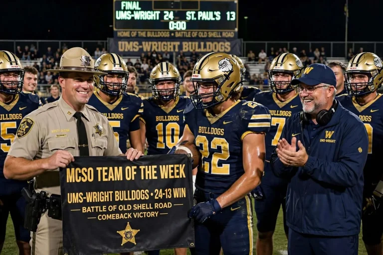 Illustration for the news story: UMS-Wright Rallies Past St. Paul’s in Old Shell Road Rivalry, Earns MCSO Team of the Week Honor