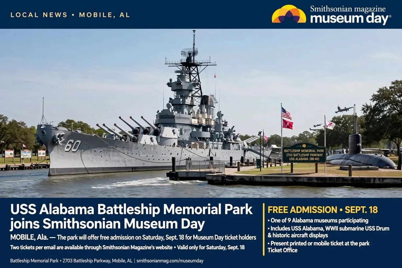 Illustration for the news story: USS Alabama Battleship Memorial Park joins Smithsonian Museum Day