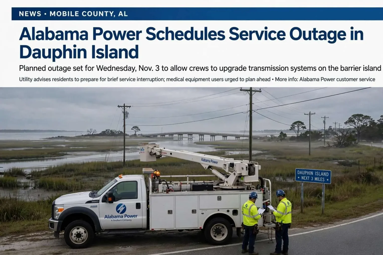 Illustration for the news story: Alabama Power Schedules Service Outage in Dauphin Island