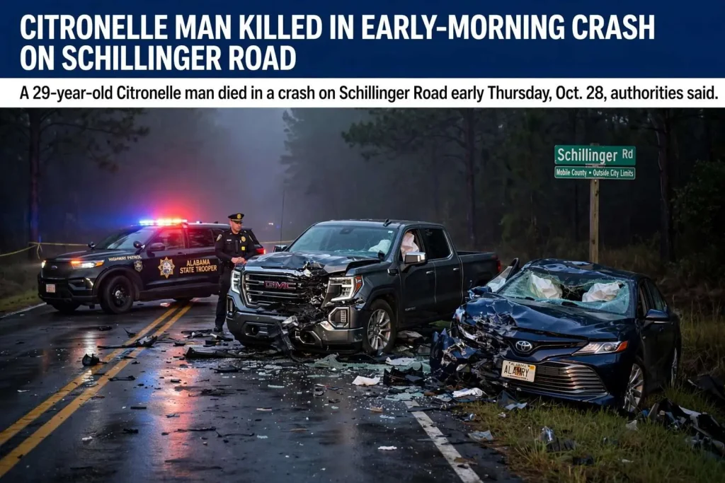 Illustration for the news story: Citronelle Man Killed in Early-Morning Crash on Schillinger Road