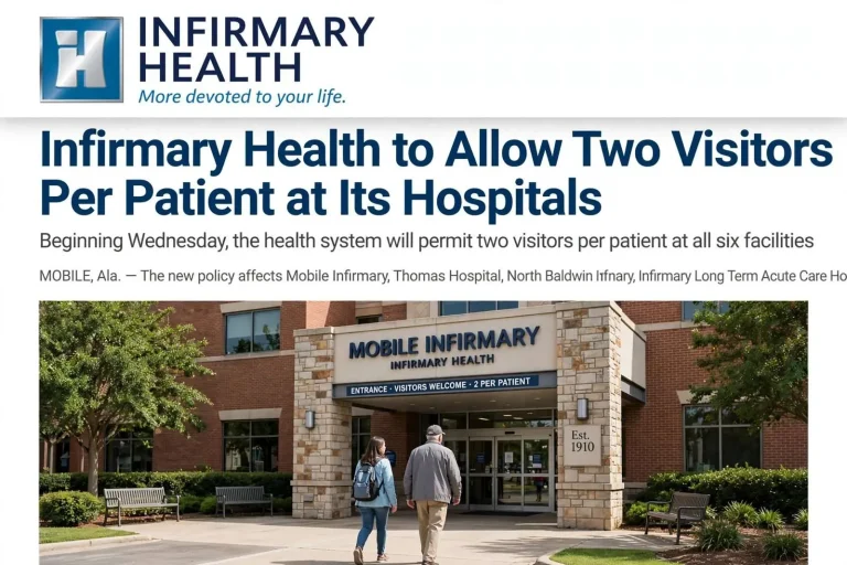 Illustration for the news story: Infirmary Health to Allow Two Visitors Per Patient at Its Hospitals