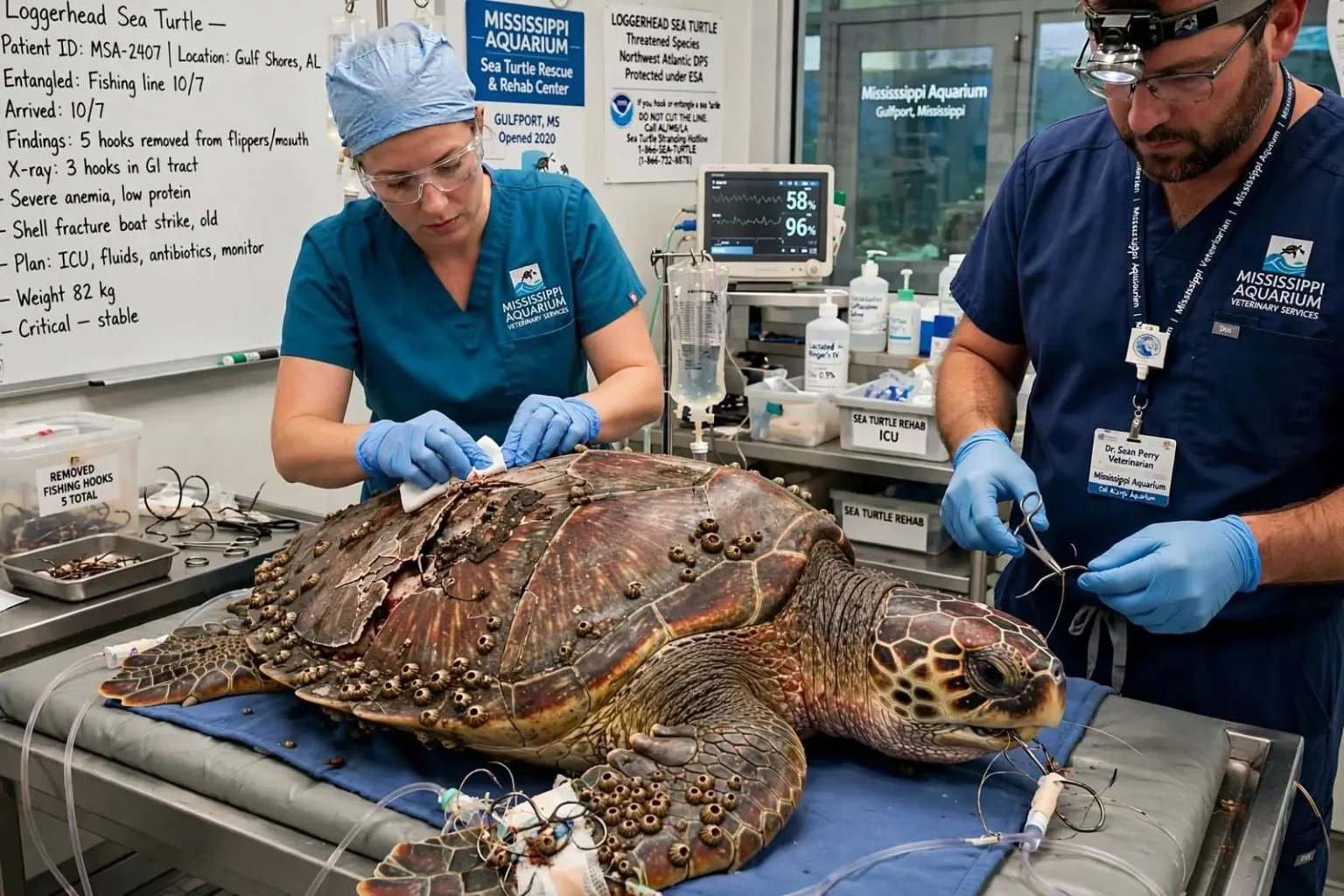 Illustration for the news story: Injured loggerhead sea turtle from Gulf Shores gets care at Mississippi Aquarium