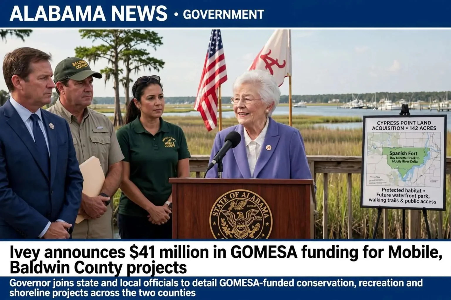 Illustration for the news story: Ivey announces $41 million in GOMESA funding for Mobile, Baldwin County projects