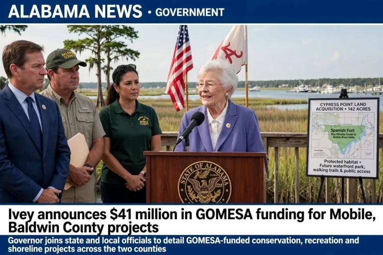 Illustration for the news story: Ivey announces $41 million in GOMESA funding for Mobile, Baldwin County projects