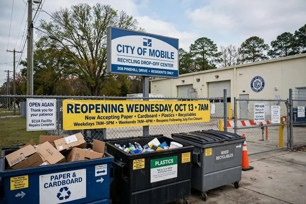 Illustration for the news story: Mobile’s Two Recycling Drop-Off Centers Set to Reopen This Week After Months-Long Closure