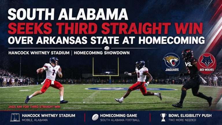 Illustration for the news story: South Alabama Seeks Third Straight Win Over Arkansas State at Homecoming