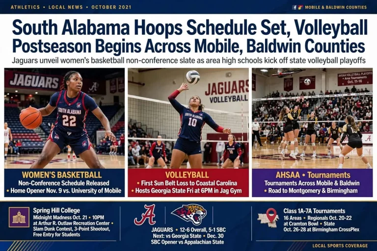 Illustration for the news story: South Alabama Hoops Schedule Set, Volleyball Postseason Begins Across Mobile, Baldwin Counties