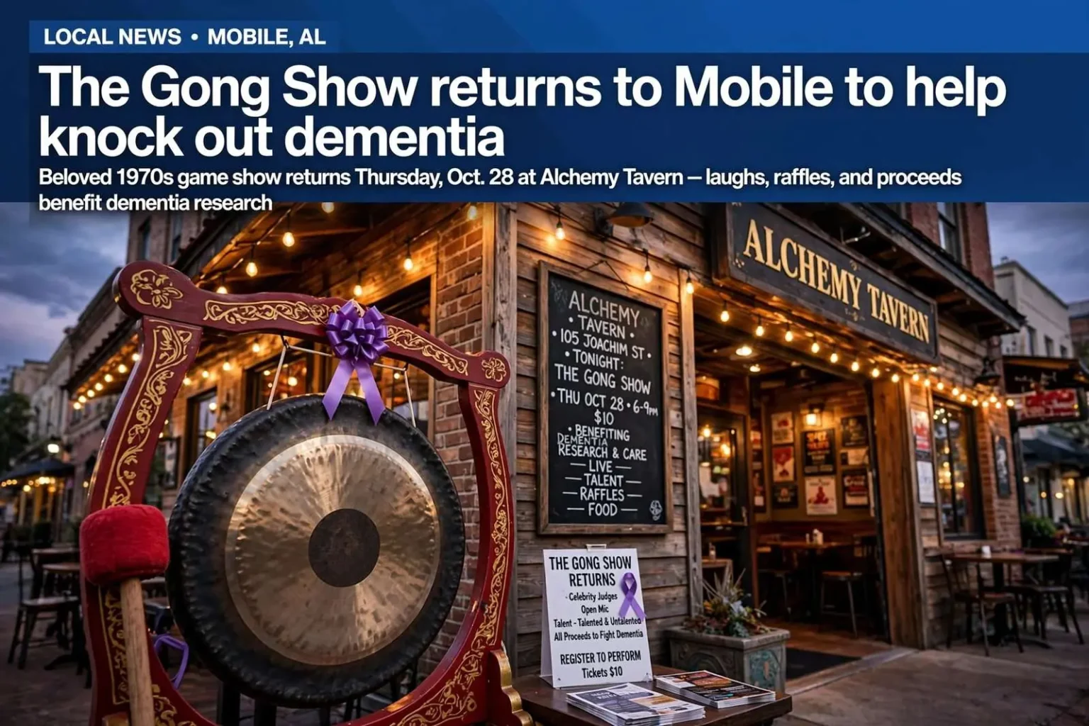 Illustration for the news story: The Gong Show returns to Mobile to help knock out dementia